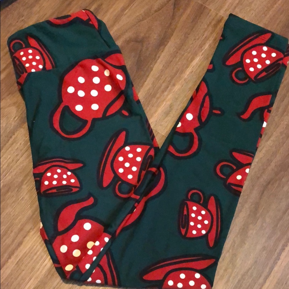 Red and Green Teapot Patterned Leggings - Picture 1 of 4